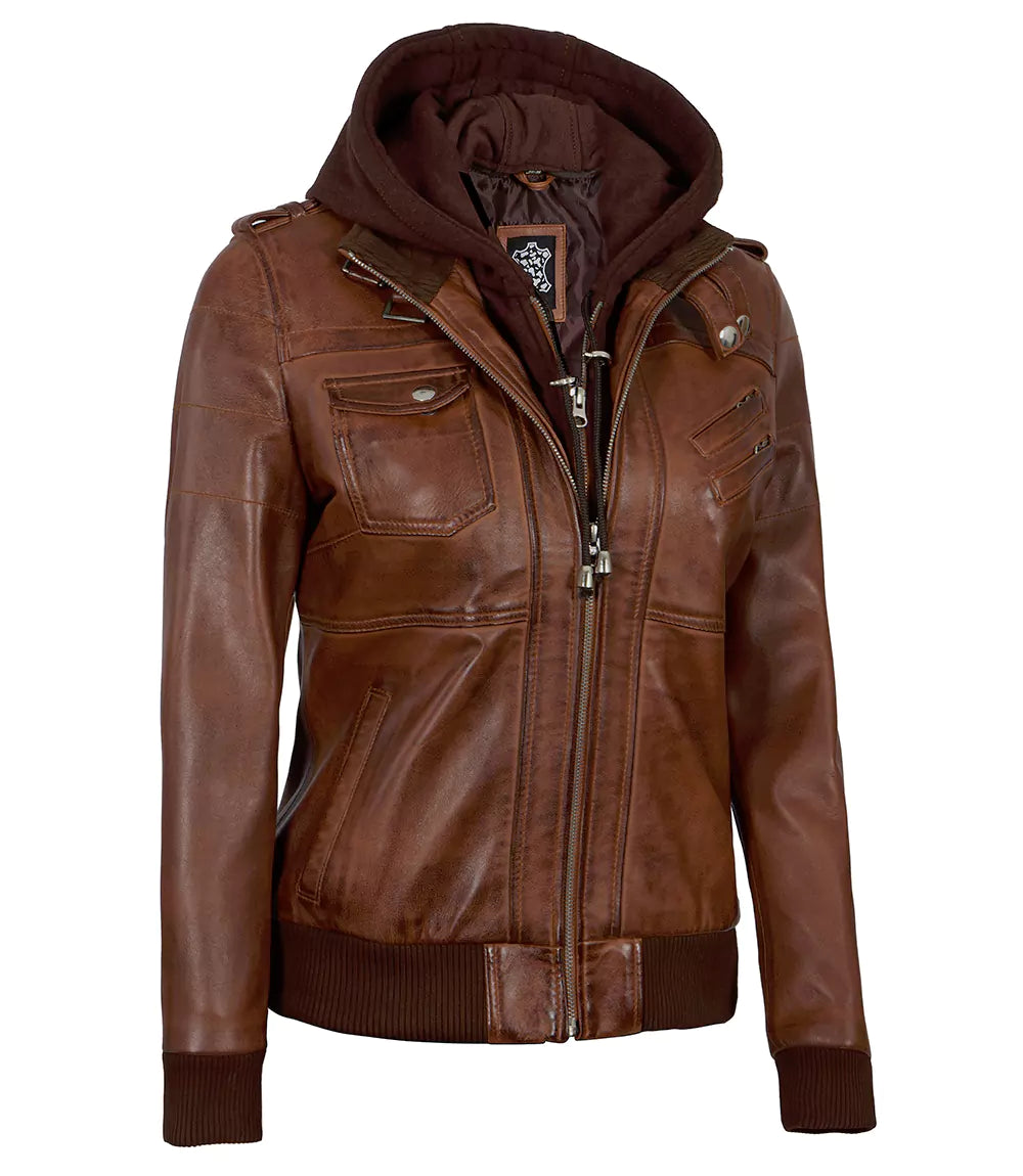 Edinburgh Women Brown Bomber Leather Jacket