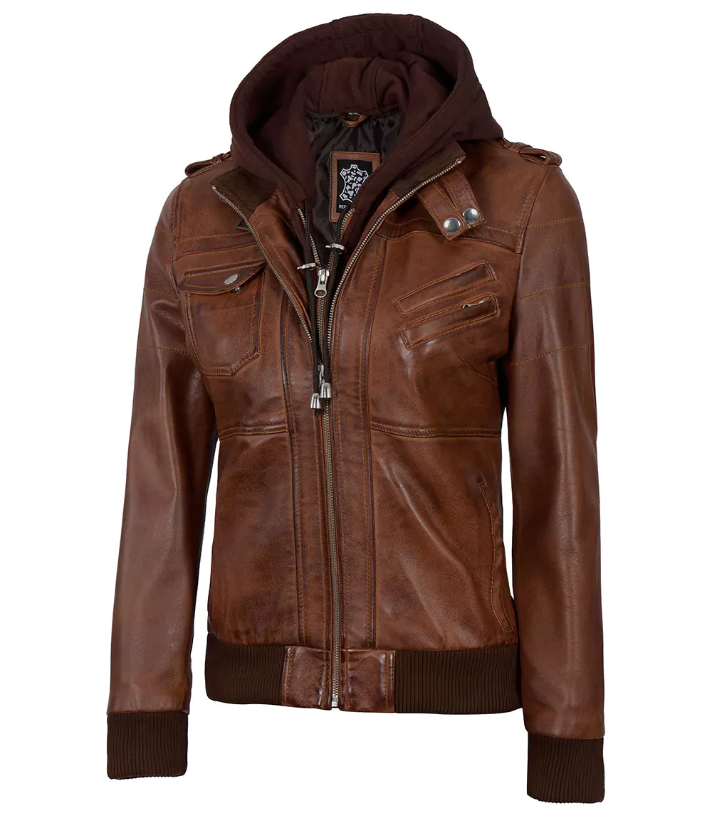 Edinburgh Women Brown Bomber Leather Jacket