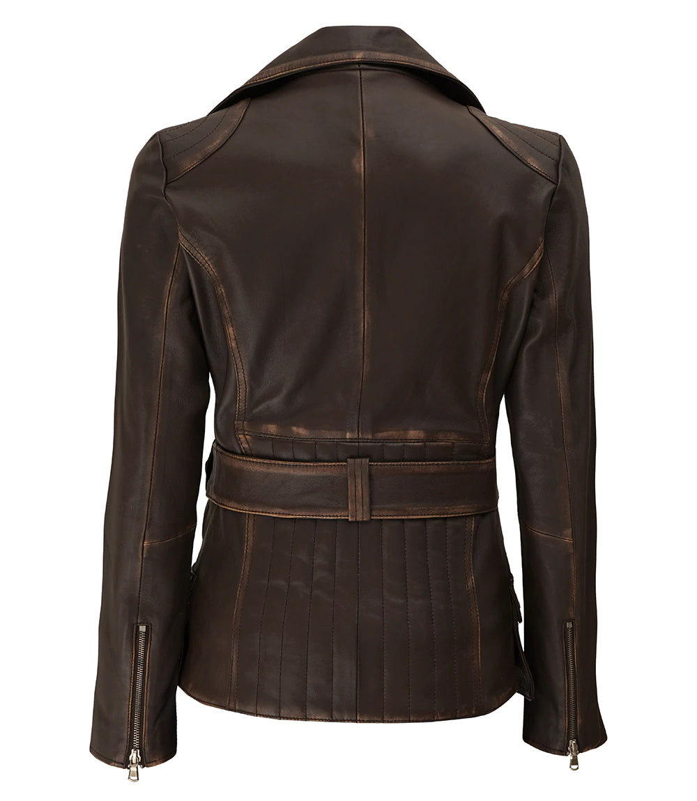 RoadMuse Womens Brown Vintage Style Biker Jacket
