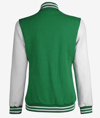 Women's Green & White Baseball-Style Letterman Bomber Jacket