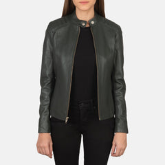 Kelsee Biker Jacket Made From Green Leather