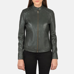 Kelsee Biker Jacket Made From Green Leather