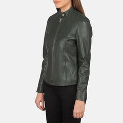 Kelsee Biker Jacket Made From Green Leather