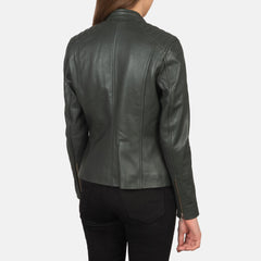 Kelsee Biker Jacket Made From Green Leather