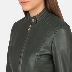 Kelsee Biker Jacket Made From Green Leather