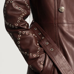 Missoni Leather Trench Coat In Maroon