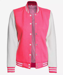 Women's Pink & White Varsity Baseball-Style Bomber Jacket