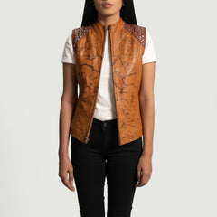 Westina Leather Vest In Tan Dye