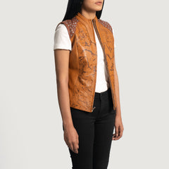 Westina Leather Vest In Tan Dye