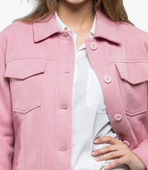 Women's Pink Wool Trucker Jacket with Button-Up Front