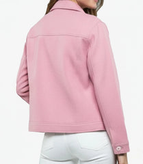 Women's Pink Wool Trucker Jacket with Button-Up Front