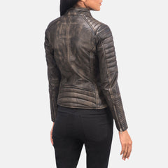 Adalyn Quilted Distressed Oak Brown Leather Biker Jacket