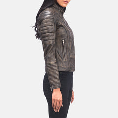 Adalyn Quilted Distressed Oak Brown Leather Biker Jacket