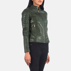 Adalyn Quilted Emerald Green Leather Biker Jacket