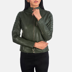 Adalyn Quilted Emerald Green Leather Biker Jacket