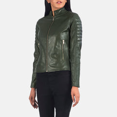 Adalyn Quilted Emerald Green Leather Biker Jacket