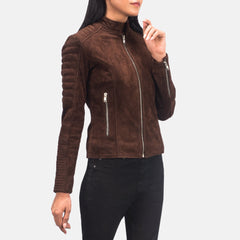 Adalyn Quilted Mocha Suede Rider Biker Jacket