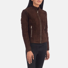 Adalyn Quilted Mocha Suede Rider Biker Jacket