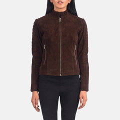 Adalyn Quilted Mocha Suede Rider Biker Jacket