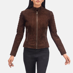 Adalyn Quilted Mocha Suede Rider Biker Jacket