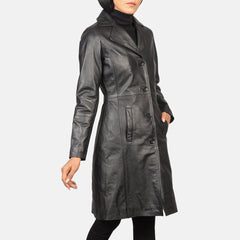 Alexis Leather Coat Black Single Breasted