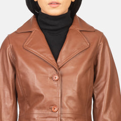 Alexis Leather Coat Brown Single Breasted