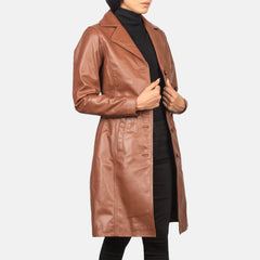 Alexis Leather Coat Brown Single Breasted