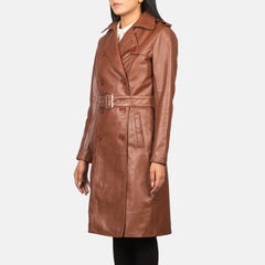 Alice Leather Coat Brown Double Breasted