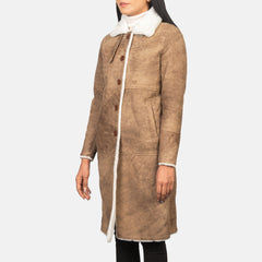 Alina Leather Coat Shearling Brown