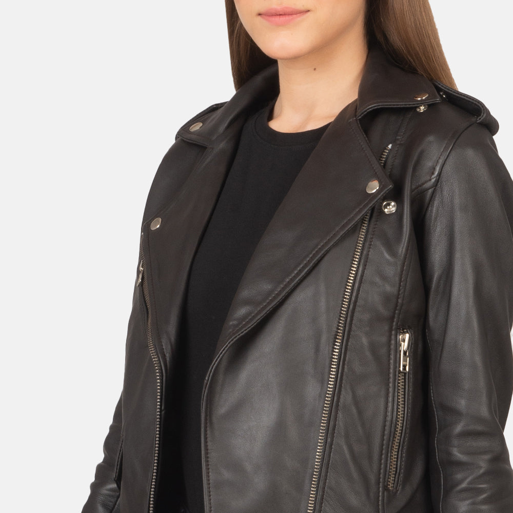 Zyra Street Biker Brown Leather Jacket