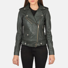 Alison Leather Biker Jacket Green