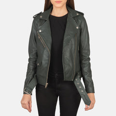 Alison Leather Biker Jacket Green