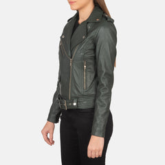 Zyra Street Biker Green Leather Jacket