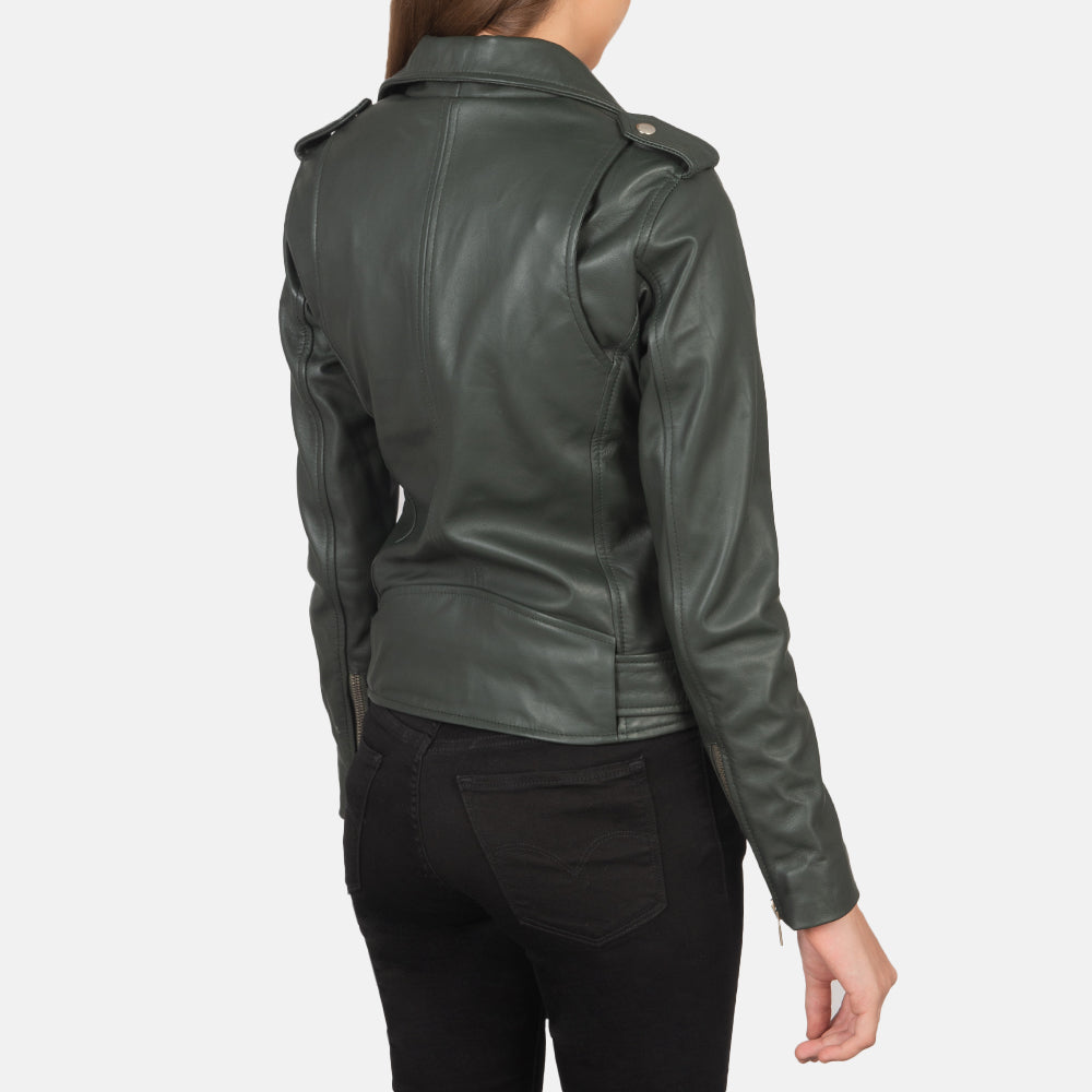 Zyra Street Biker Green Leather Jacket
