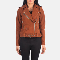 Alison Suede Biker Jacket Brown