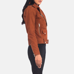 Alison Suede Biker Jacket Brown