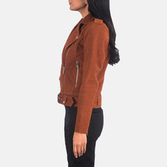 Alison Suede Biker Jacket Brown