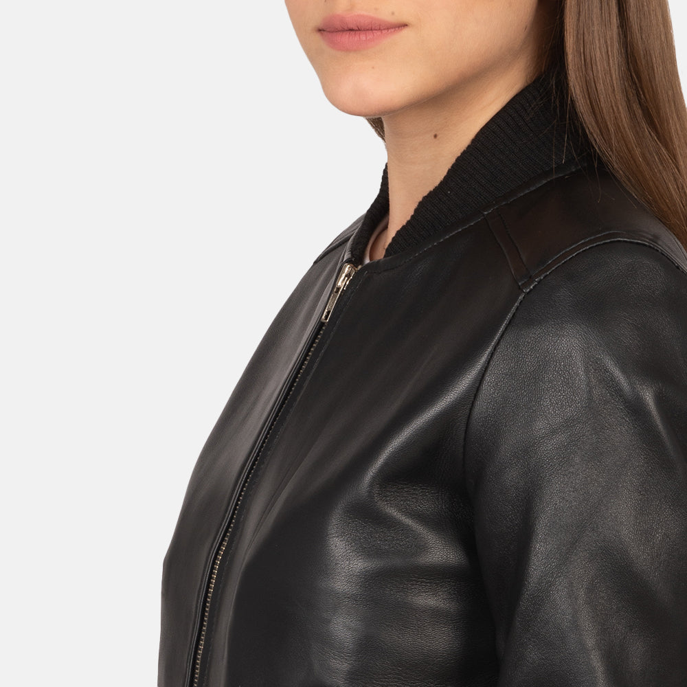 Elara Classic Women Black Leather Bomber