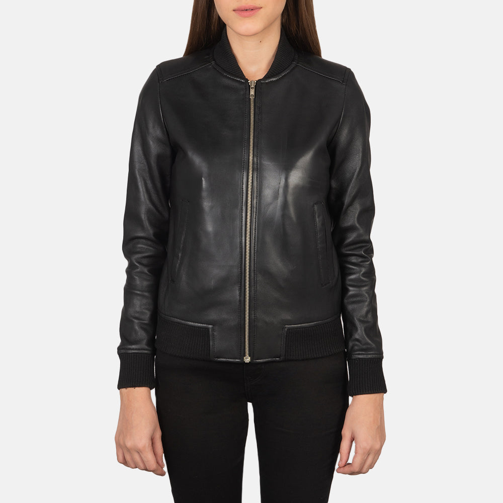 Elara Classic Women Black Leather Bomber