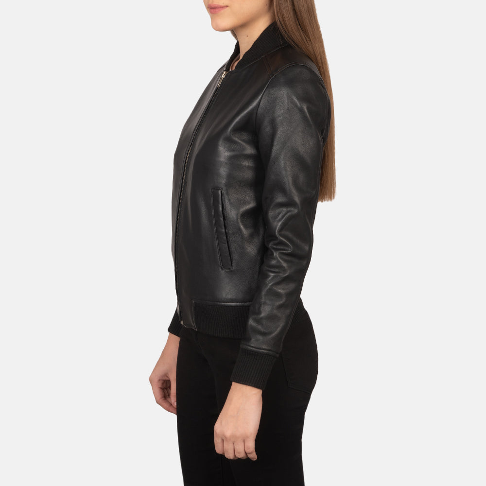 Elara Classic Women Black Leather Bomber