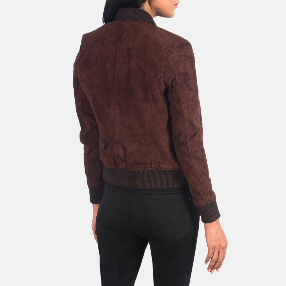 Elara Classic Women Brown Suede Bomber Jacket
