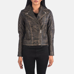 Carolyn Distressed Brown Quilted Biker