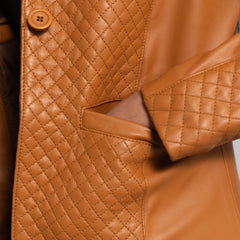 Cora Quilted Leather Blazer In Brown