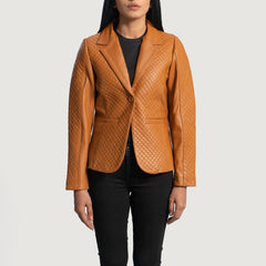 Cora Quilted Leather Blazer In Brown