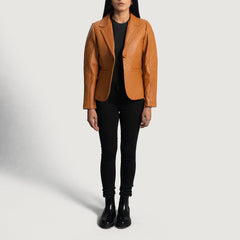 Cora Quilted Leather Blazer In Brown