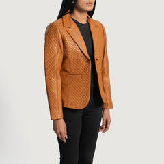Cora Quilted Leather Blazer In Brown