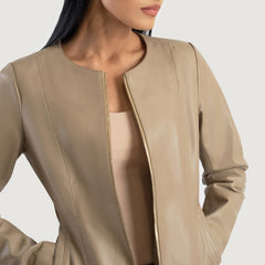 Elixir Collarless Leather Jacket In Beige