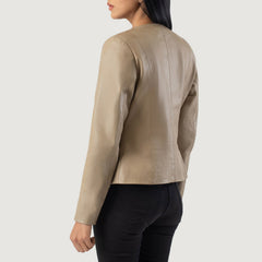 Elixir Collarless Leather Jacket In Beige