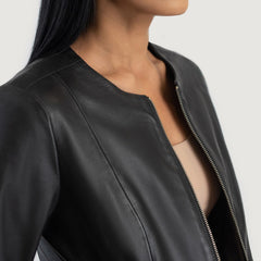 Elixir Collarless Leather Jacket In Black