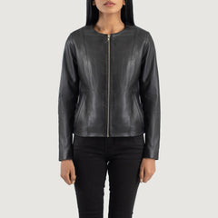 Elixir Collarless Leather Jacket In Black